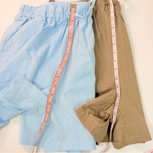 BUNDLE - NWT Noracora Womens L Cotton Linen Tan Blue Shorts Pockets - Picture 9 of 10